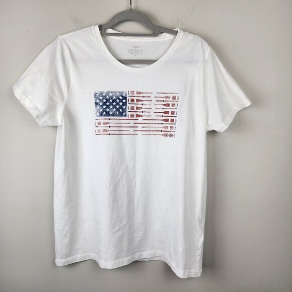 J.Crew Factory sz L Collector Tee Oars American Flag Top Tshirt - Picture 2 of 7
